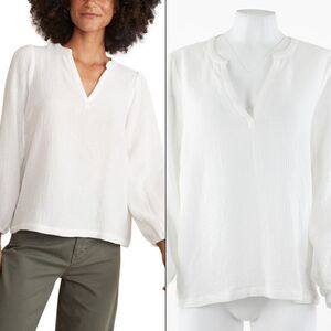 Marine Layer Jamie Banded Collar Double Cloth Top in White